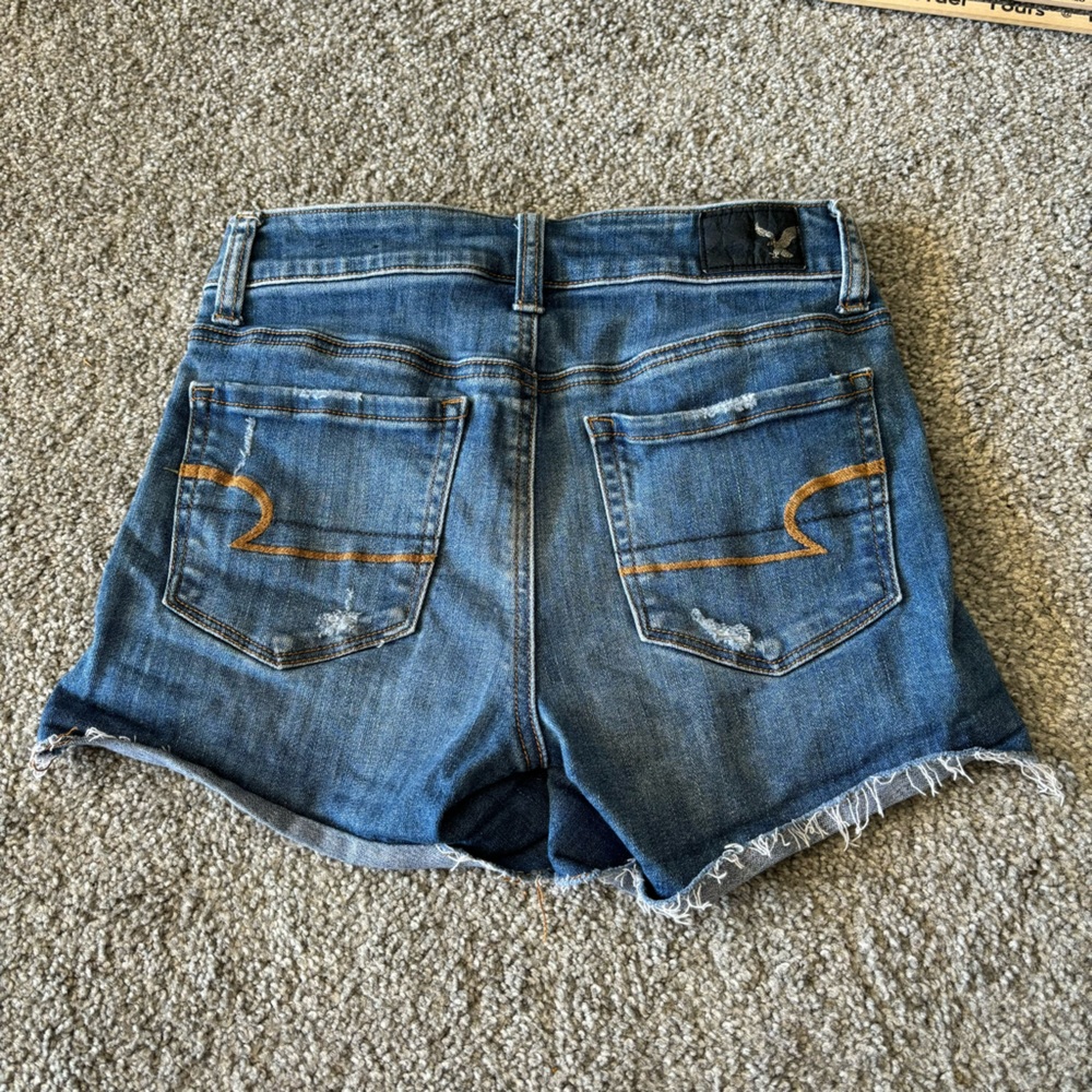 American Eagle shorts womens 0 blue hi rise shortie distressed denim casual - Picture 4 of 13